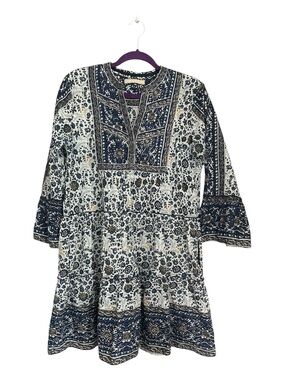 Lola Australia Nirvana Tunic Navy Blue Boho Floral Block Print Size M